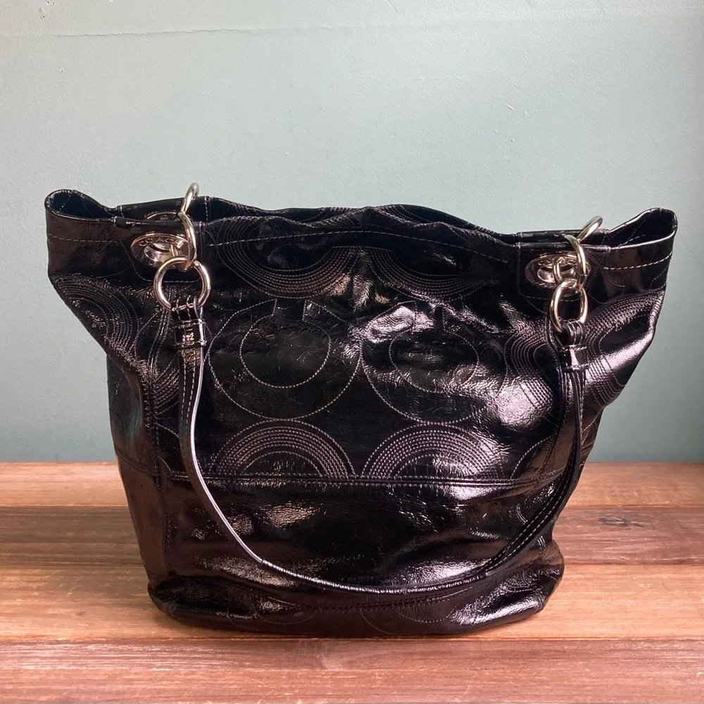Coach Alex Signature Stitched Patent Leather Tote Bag  14265